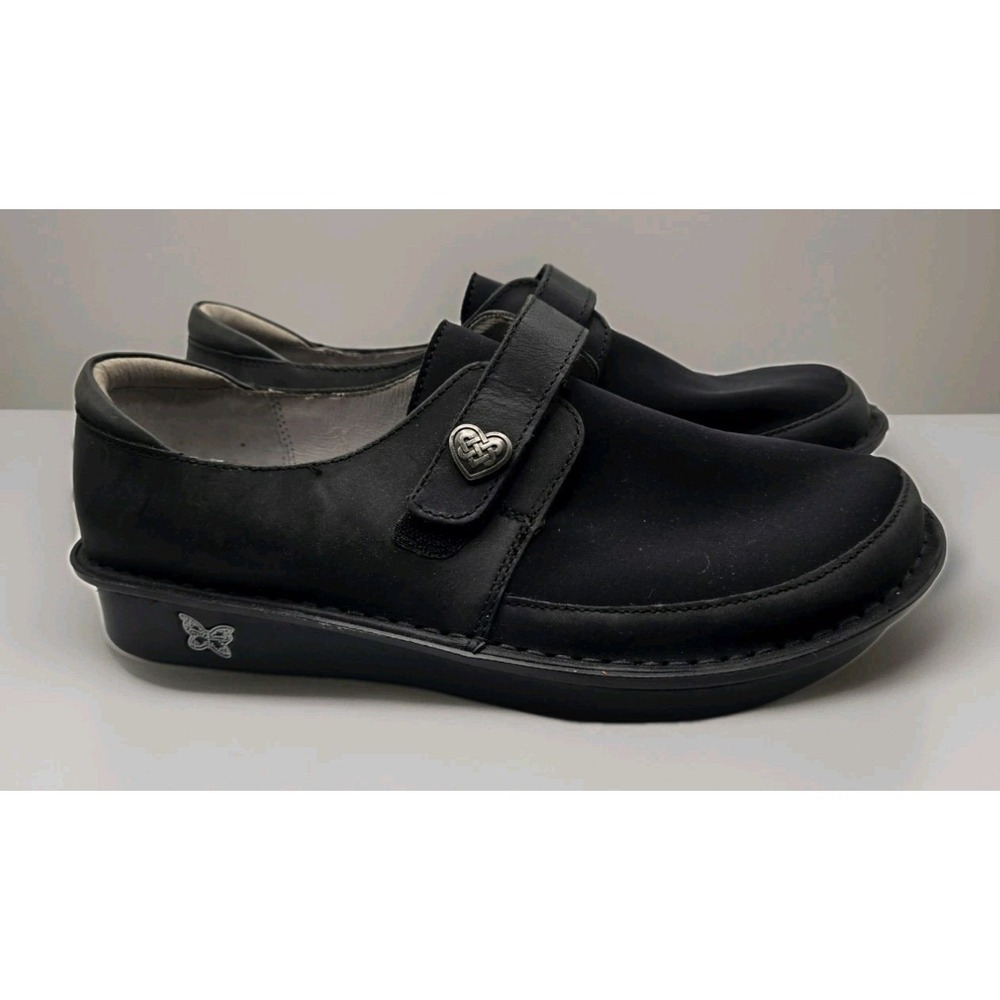Alegria By P G Lite Brenna Womens US 9 Clog Black Leather EU 40 Slip On Heart